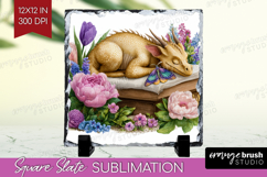 Floral Dragon Slate PNG - Fantasy Square Slate Sublimation Product Image 1