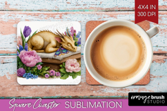 Floral Dragon Square Coaster - Fantasy Coaster PNG Product Image 1