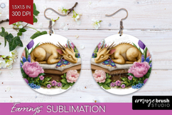 Floral Dragon Round Earrings - Fantasy PNG Sublimation Product Image 1