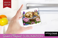 Floral Dragon Magnet Sublimation - Fantasy Square Magnet PNG Product Image 1