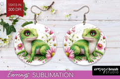 Floral Dragon Round Earrings - Fantasy PNG Sublimation Product Image 1