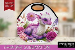 Floral Dragon Lunch Bag - Fantasy Lunch Bug PNG Sublimation Product Image 1