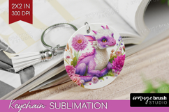 Floral Dragon Keychain PNG - Fantasy Keychain Sublimation Product Image 1
