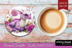 Floral Dragon Round Coaster - Fantasy Coaster PNG Product Image 1
