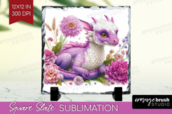 Floral Dragon Slate PNG - Fantasy Square Slate Sublimation Product Image 1