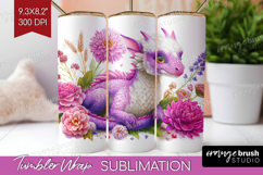 Floral Dragon Tumbler Wrap - Fantasy Tumbler PNG Sublimation Product Image 1