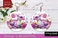Floral Dragon Round Earrings - Fantasy PNG Sublimation Product Image 1