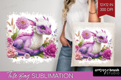 Floral Dragon Tote Bag - Fantasy Tote Bag PNG Sublimation Product Image 1