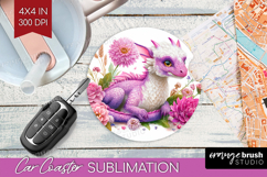 Floral Dragon Car Coaster - Fantasy Coaster PNG Sublimation Product Image 1