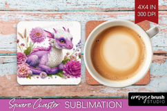 Floral Dragon Square Coaster - Fantasy Coaster PNG Product Image 1