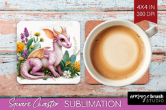 Floral Dragon Square Coaster - Fantasy Coaster PNG Product Image 1