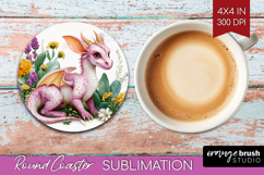Floral Dragon Round Coaster - Fantasy Coaster PNG Product Image 1