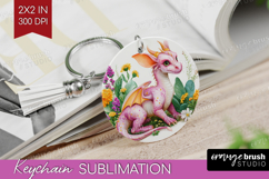 Floral Dragon Keychain PNG - Fantasy Keychain Sublimation Product Image 1