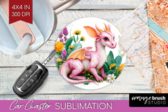 Floral Dragon Car Coaster - Fantasy Coaster PNG Sublimation Product Image 1