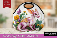 Floral Dragon Lunch Bag - Fantasy Lunch Bug PNG Sublimation Product Image 1