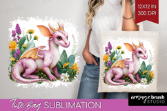 Floral Dragon Tote Bag - Fantasy Tote Bag PNG Sublimation Product Image 1