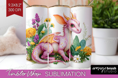 Floral Dragon Tumbler Wrap - Fantasy Tumbler PNG Sublimation Product Image 1