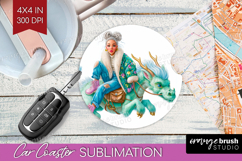 Floral Dragon Car Coaster - Fantasy Coaster PNG Sublimation Product Image 1
