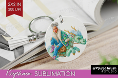 Floral Dragon Keychain PNG - Fantasy Keychain Sublimation Product Image 1
