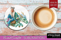Floral Dragon Round Coaster - Fantasy Coaster PNG Product Image 1