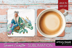Floral Dragon Square Coaster - Fantasy Coaster PNG Product Image 1