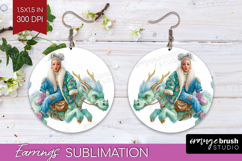 Floral Dragon Round Earrings - Fantasy PNG Sublimation Product Image 1