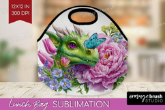 Floral Dragon Lunch Bag - Fantasy Lunch Bug PNG Sublimation Product Image 1