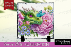 Floral Dragon Slate PNG - Fantasy Square Slate Sublimation Product Image 1