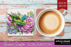 Floral Dragon Square Coaster - Fantasy Coaster PNG Product Image 1
