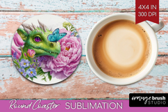 Floral Dragon Round Coaster - Fantasy Coaster PNG Product Image 1