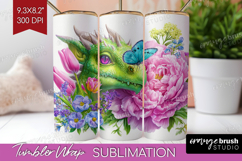 Floral Dragon Tumbler Wrap - Fantasy Tumbler PNG Sublimation Product Image 1