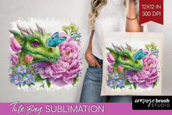 Floral Dragon Tote Bag - Fantasy Tote Bag PNG Sublimation Product Image 1