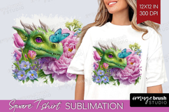 Floral Dragon Square Tshirt Background - Fantasy PNG Product Image 1