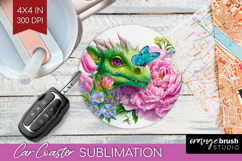 Floral Dragon Car Coaster - Fantasy Coaster PNG Sublimation Product Image 1