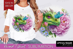 Floral Dragon Round Tshirt Background - Fantasy PNG Product Image 1