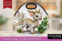 Floral Dragon Lunch Bag - Fantasy Lunch Bug PNG Sublimation Product Image 1