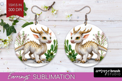 Floral Dragon Round Earrings - Fantasy PNG Sublimation Product Image 1