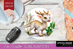 Floral Dragon Car Coaster - Fantasy Coaster PNG Sublimation Product Image 1