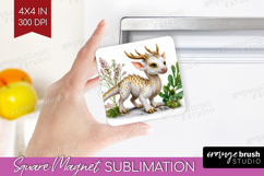 Floral Dragon Magnet Sublimation - Fantasy Square Magnet PNG Product Image 1