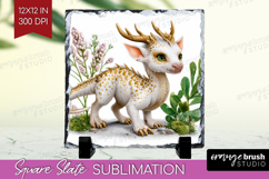 Floral Dragon Slate PNG - Fantasy Square Slate Sublimation Product Image 1