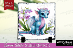 Floral Dragon Slate PNG - Fantasy Square Slate Sublimation Product Image 1