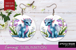 Floral Dragon Round Earrings - Fantasy PNG Sublimation Product Image 1