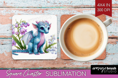 Floral Dragon Square Coaster - Fantasy Coaster PNG Product Image 1