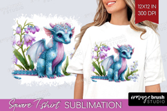 Floral Dragon Square Tshirt Background - Fantasy PNG Product Image 1