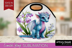 Floral Dragon Lunch Bag - Fantasy Lunch Bug PNG Sublimation Product Image 1
