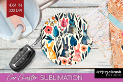 Floral Animals Car Coaster - Farm Animals Coaster PNG Product Image 1