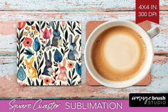 Floral Animals Square Coaster - Farm Animals Coaster PNG Product Image 1