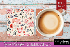 Floral Animals Square Coaster - Farm Animals Coaster PNG Product Image 1