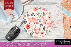 Floral Animals Car Coaster - Farm Animals Coaster PNG Product Image 1