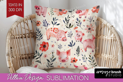 Floral Animals Pillow Sublimation - Farm Animals Pillow PNG Product Image 1